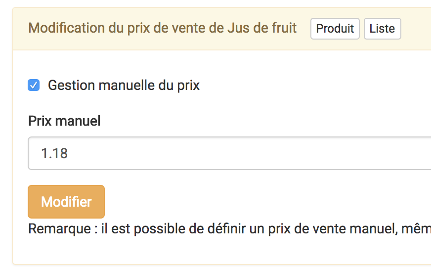 Gestion manuelle du prix